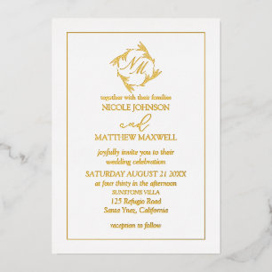 Rose Gold Foil Wreath Monogram Wedding Invitation