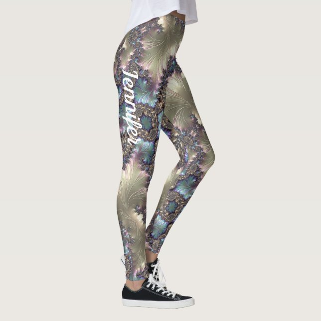 Rose Gold Fractal Pattern Custom Name Leggings (Right)