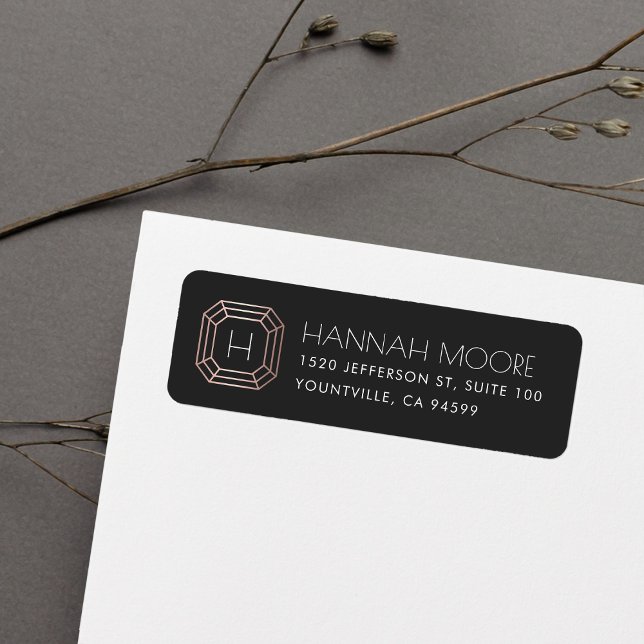 Rose Gold Gemstone Monogram Return Address (Creator Uploaded)