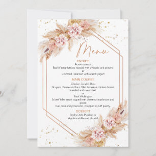 Rose Gold Geometric Boho Pampas Bridal Shower Menu Invitation