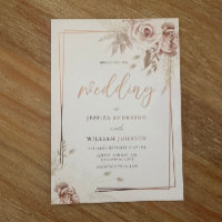 Rose Gold Geometric Border Blush Floral Wedding
