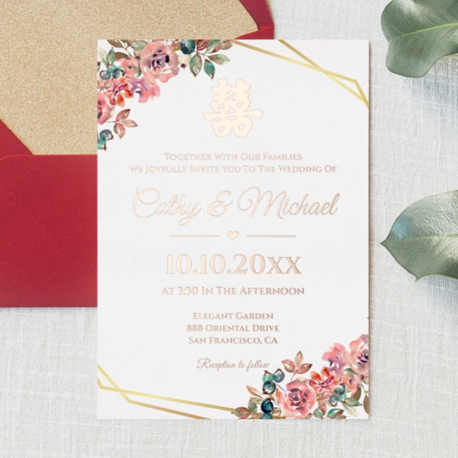 Rose gold geometric floral wreath Chinese wedding (Creator Uploaded)