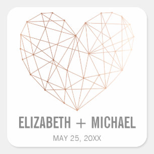 Rose Gold Geometric heart personalised favour labe Square Sticker