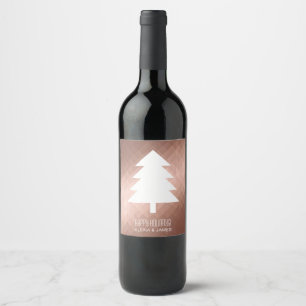Rose Gold geometric minimal christmas tree names Wine Label