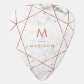 Rose Gold Geometric on Marble Look | Monogram Guitar Pick (Back)