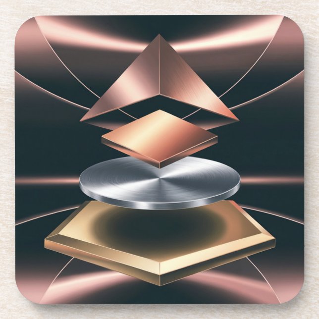 Rose Gold Geometric Plastic Coaster Set (Front)