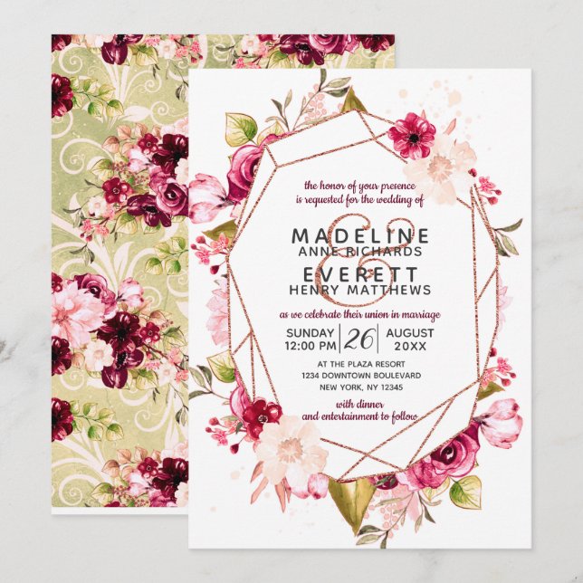 Rose Gold Geometric Terrarium Wedding Invitations (Front/Back)
