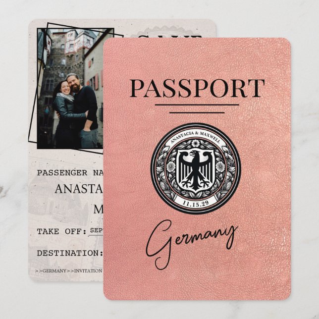 Rose Gold Germany Passport Save The Date (Front/Back)