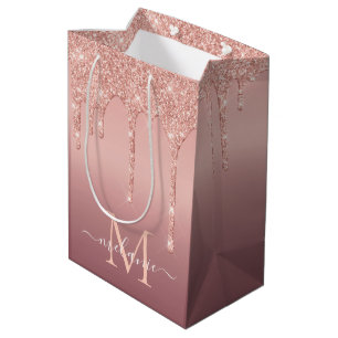Rose Gold Gift Bag Custom Your Letter and Name 
