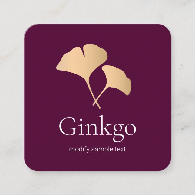 Rose Gold Ginkgo Leaf Logo Square Business Card (Front)