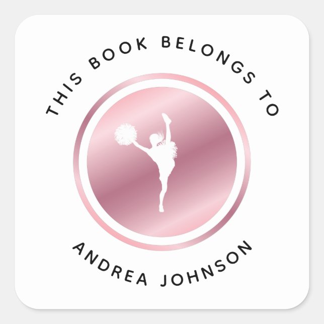 Rose Gold Girl Cheerleader Cheer Team Bookplate  Square Sticker (Front)
