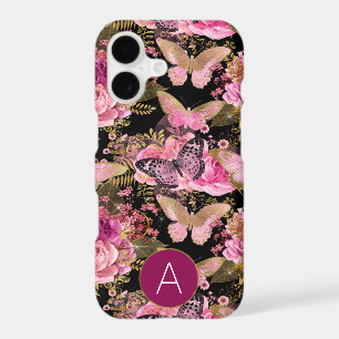 Rose Gold Girly Floral Butterfly Pattern