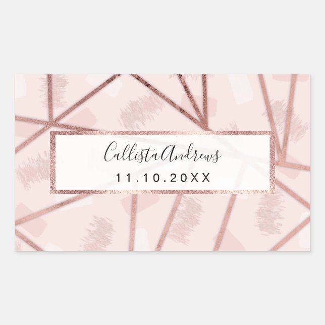 Rose Gold Girly Geometric Brushstroke Triangles Sticker (Front)