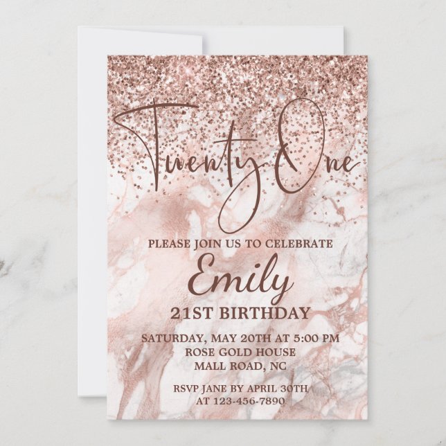 Rose Gold Girly Glitter Marble 21st Birthday (Front)