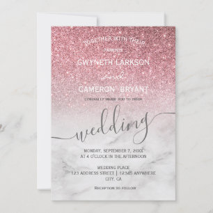 Rose Gold Girly Glitter Modern Marble Invitation
