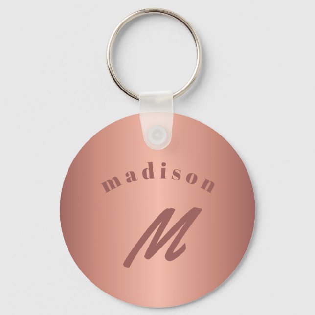 Rose gold girly monogram name chic elegant keychain (Front)