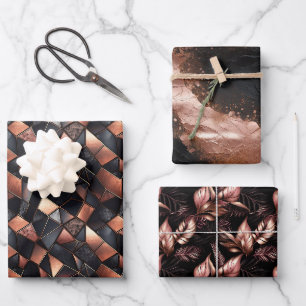 Rose Gold Glam and Black Wrapping Paper Sheet