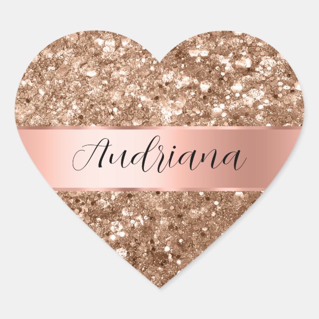Rose Gold Glam Chunky Glitter Name Heart Sticker (Front)