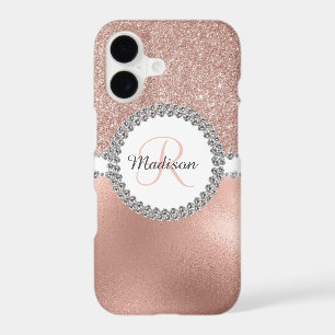 Rose Gold Glam Diamond Monogram Trendy
