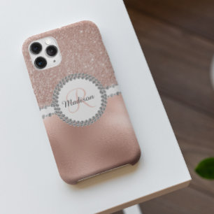 Rose Gold Glam Diamond Monogram Trendy iPhone 11 Case