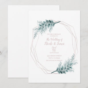 Rose Gold Glam Geometric Botanical Wedding Invitation