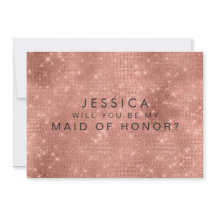 Rose Gold Glam Glitter Maid of Honour Request Card