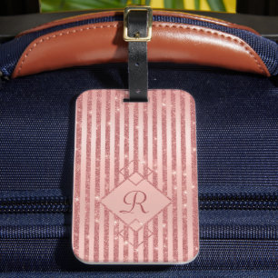 Rose Gold Glam Glitter Monogram Girly Luggage Tag