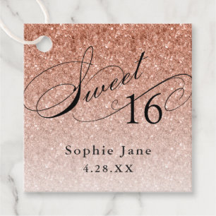 Rose Gold Glam Glitter Sweet 16 Personalized Favour Tags