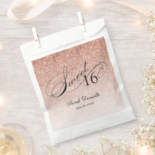 Rose Gold Glam Glitter Sweet 16 Script Custom Favour Bag