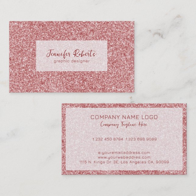 Rose-gold glam glitter texture with sparkles business card (Front/Back)