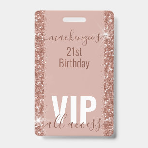 Rose Gold Glam Glitter VIP Bday Party Invitation Badge