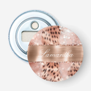 Rose Gold Glam Leopard Glitter Bottle Opener