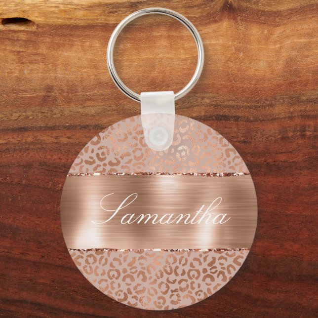 Rose Gold Glam Leopard Keychain (Front)