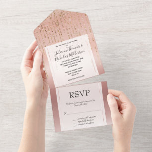 Rose Gold Glam Strings All In One Invitation