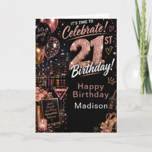 Rose Gold Glam Twenty‑First Birthday Card