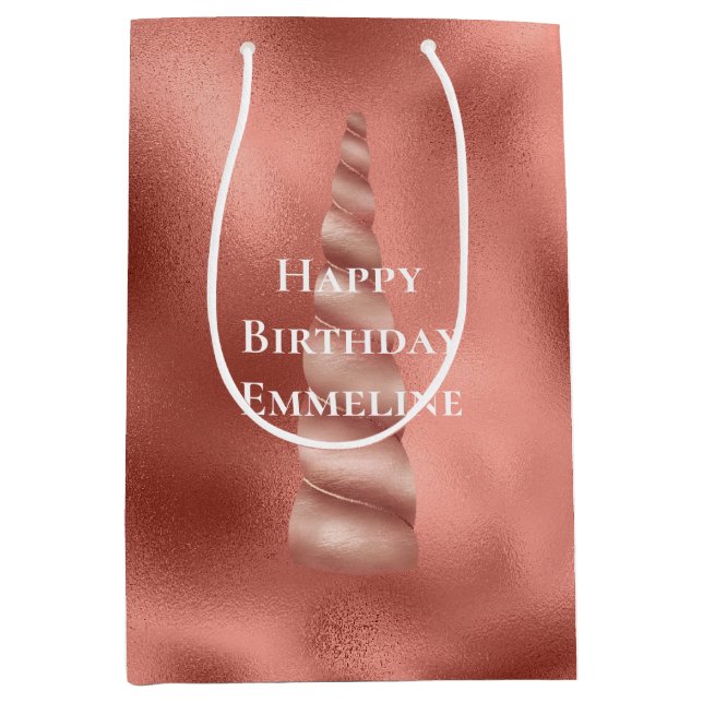 Rose Gold Glam Unicorn Birthday Medium Gift Bag (Front)
