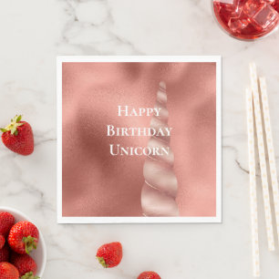 Rose Gold Glam Unicorn Birthday Napkin