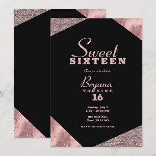 Rose Gold Glamour Geometric Modern Sweet 16 Party Invitation