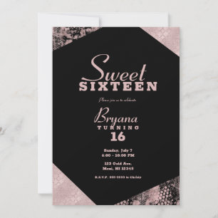 Rose Gold Glamour Geometric Modern Sweet 16 Party Invitation