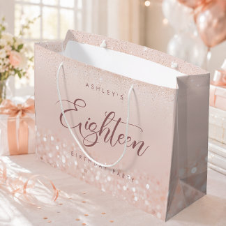 Rose Gold Glitter 18th Birthday Party Large Gift Bag