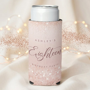 Rose Gold Glitter 18th Birthday Party Seltzer Can Cooler