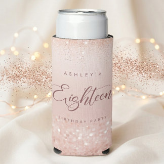 Rose Gold Glitter 18th Birthday Party Seltzer Can Cooler