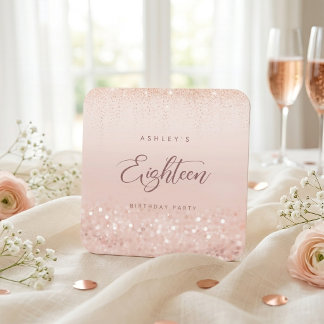 Rose Gold Glitter 18th Birthday Party Square Paper Coaster
