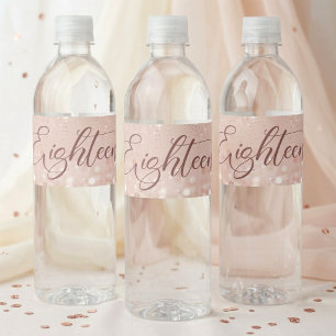 Rose Gold Glitter 18th Birthday Party Water Bottle Label