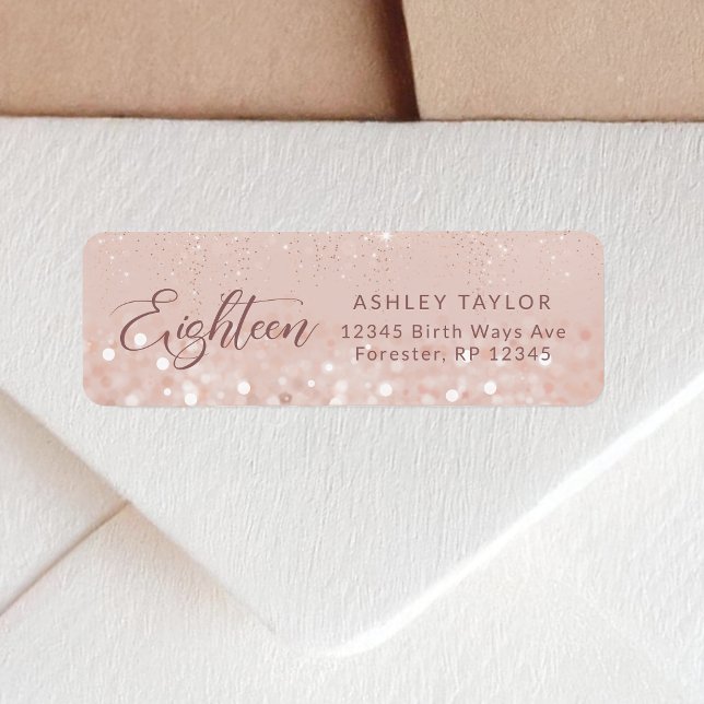 Rose Gold Glitter 18th Birthday Return Address (Rose Gold Glitter 18th Birthday Return Address Label)