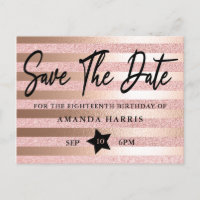 Rose Gold Glitter 18th Birthday Save The Date