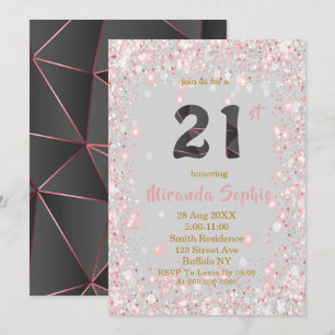 Rose Gold Glitter 21st Birthday Invitations 