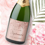 Rose Gold Glitter 21st Birthday Monogram Script<br><div class="desc">Elegant Modern Sparkle Rose gold glitter metallic Personalized Monogram Name 21st (or ANY AGE) Birthday Party Wine Label. This Girly Adult feminine Birhday party design featuring a Monogram Name in a stylish handwritten calligraphy script and date and age on blush pink or rose gold faux brushed metallic foil look background...</div>