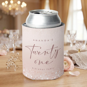 Rose Gold Glitter 21st Birthday Party Can Cooler