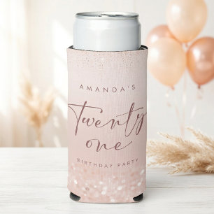 Rose Gold Glitter 21st Birthday Party Seltzer Can Cooler